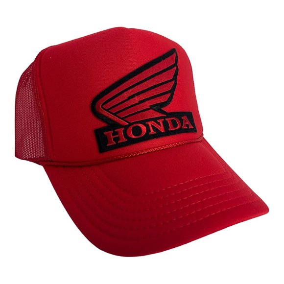 NEW VINTAGE STYLE HONDA MOTORS RED BLACK TRUCKER HAT CAP ADULT SIZE TRENDY RETRO - Picture 1 of 3